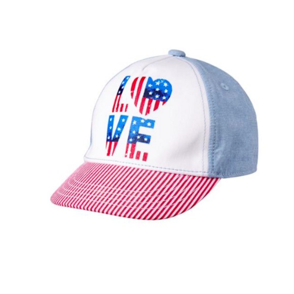 New Girls LOVE AMERICAN FLAG HAT  Sz 4T-5T - Picture 1 of 1